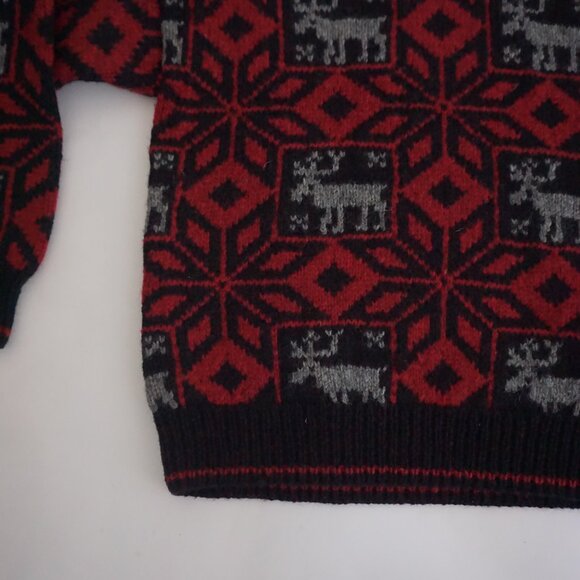 Nautica Red Black Wool Blend Moose Nordic Knit Sweater Men’s SM Winter Holiday - Picture 6 of 10